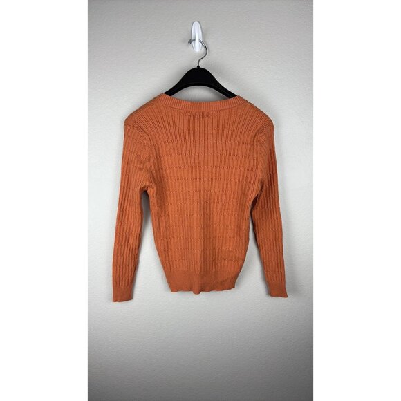 Lost + Wander - Small - Orange V-Neck Ribbed Cardigan With Buttons - Picture 3 of 6